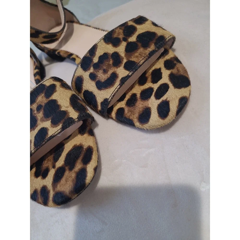 J.Crew Leopard Print Calf Hair Ankle Strap Flat‎ Sandal Women's  SZ 6.5 career